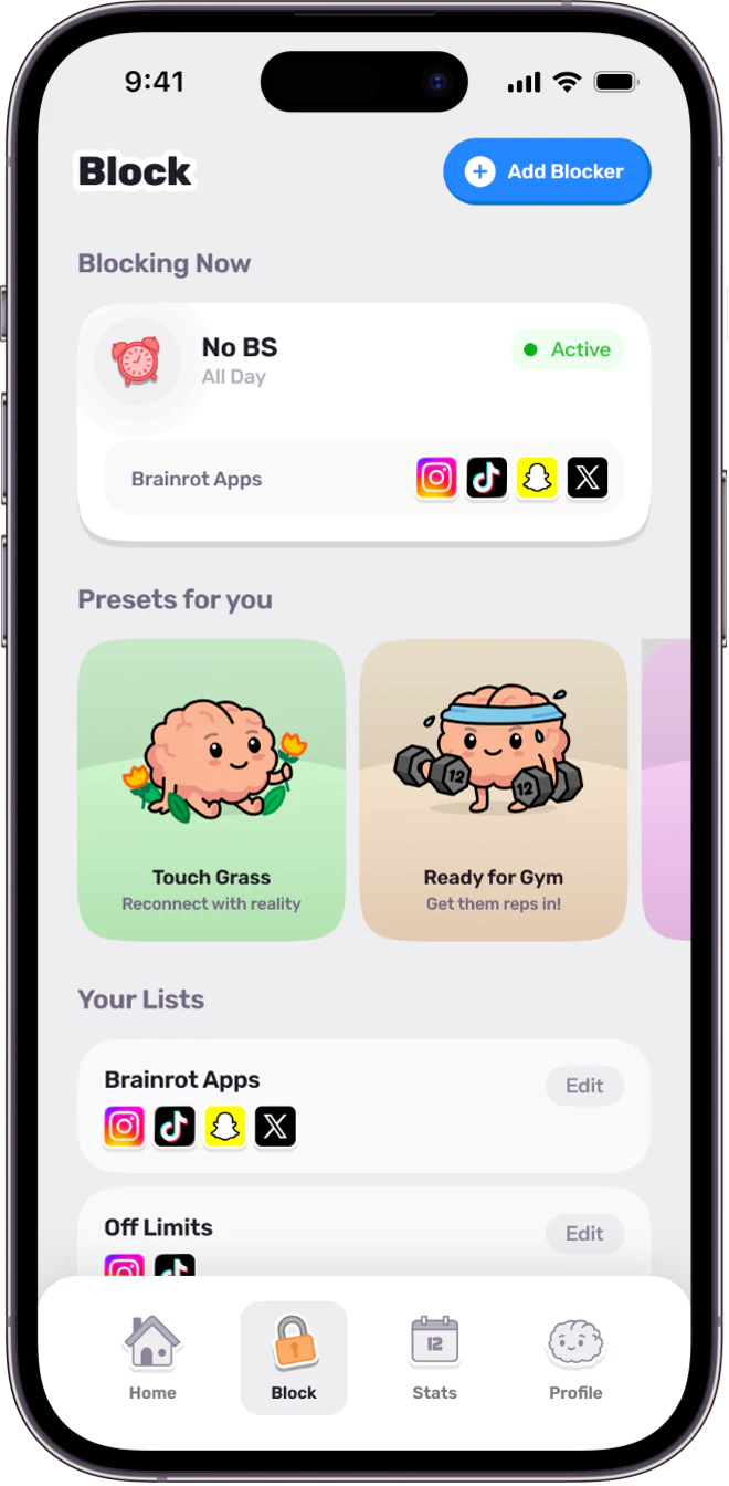 Brainrot app blocker screen